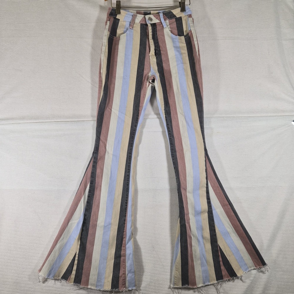 Saints‎ & Hearts Striped Flare Jeans Womens Small Bell Bottom Boho Festival